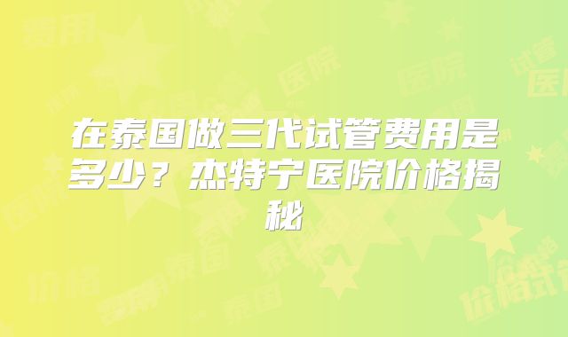 在泰国做三代试管费用是多少？杰特宁医院价格揭秘
