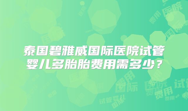 泰国碧雅威国际医院试管婴儿多胎胎费用需多少？