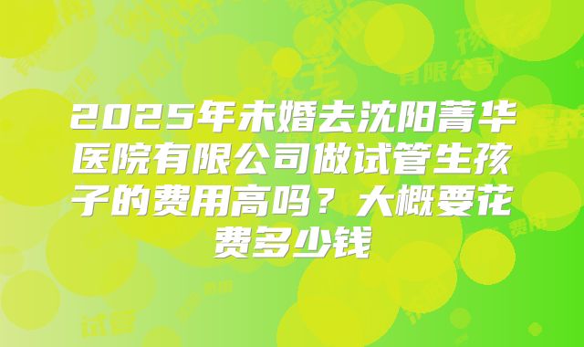 2025年未婚去沈阳菁华医院有限公司做试管生孩子的费用高吗？大概要花费多少钱