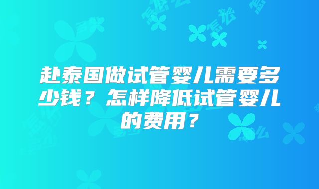 赴泰国做试管婴儿需要多少钱？怎样降低试管婴儿的费用？