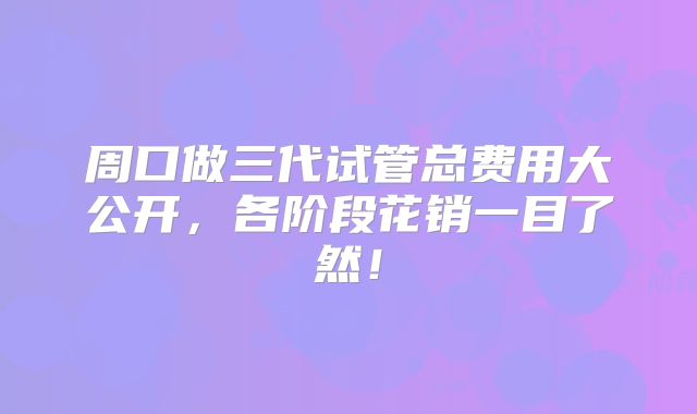 周口做三代试管总费用大公开,各阶段花销一目了然!