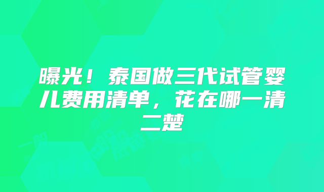 曝光！泰国做三代试管婴儿费用清单，花在哪一清二楚