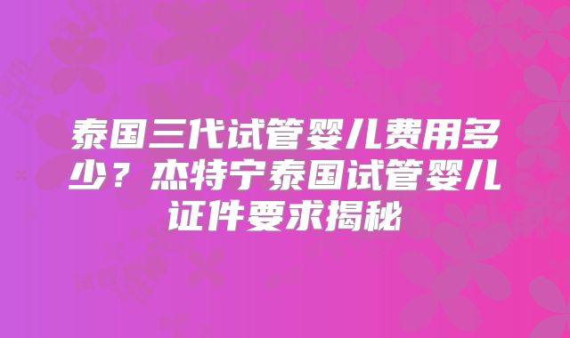 泰国三代试管婴儿费用多少?杰特宁泰国试管婴儿证件要求揭秘