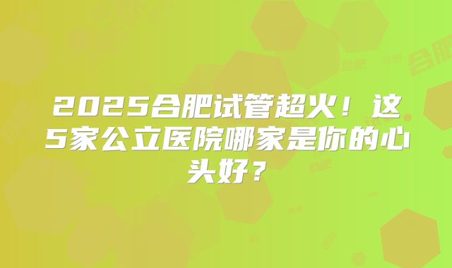 2025合肥试管超火!这5家公立医院哪家是你的心头好?