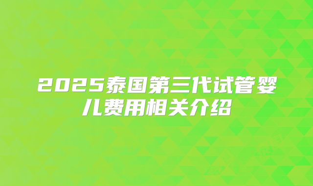 2025泰国第三代试管婴儿费用相关介绍