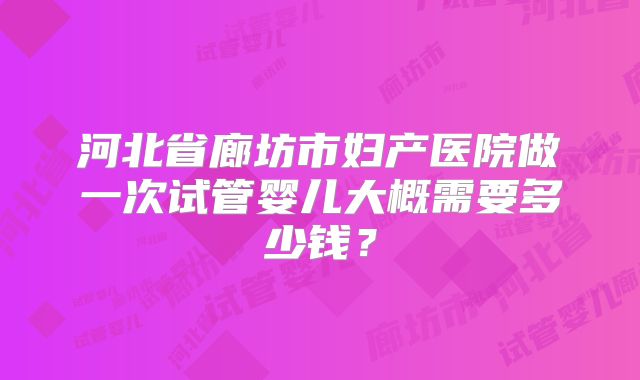 河北省廊坊市妇产医院做一次试管婴儿大概需要多少钱？