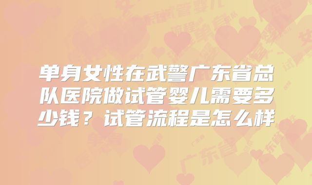 单身女性在武警广东省总队医院做试管婴儿需要多少钱？试管流程是怎么样