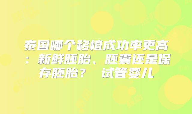泰国哪个移植成功率更高：新鲜胚胎、胚囊还是保存胚胎？ 试管婴儿