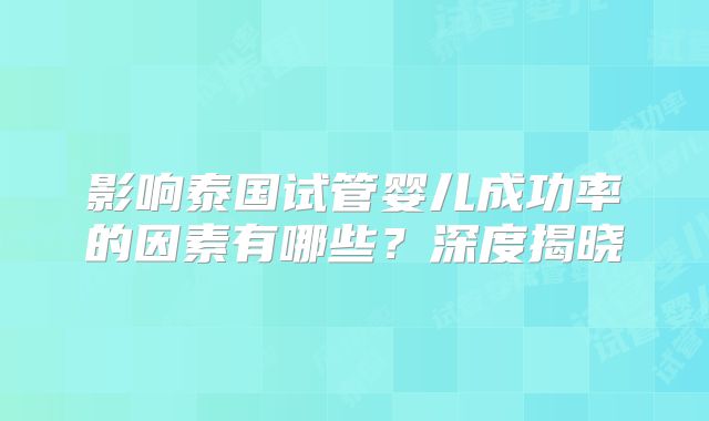 影响泰国试管婴儿成功率的因素有哪些？深度揭晓