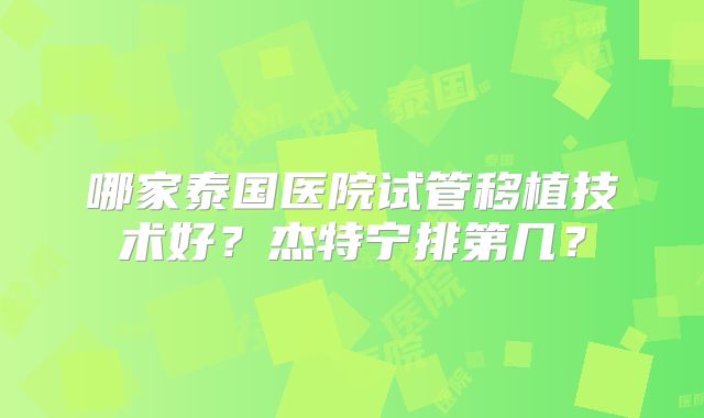 哪家泰国医院试管移植技术好？杰特宁排第几？