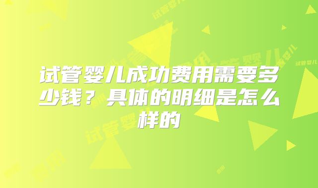 试管婴儿成功费用需要多少钱？具体的明细是怎么样的