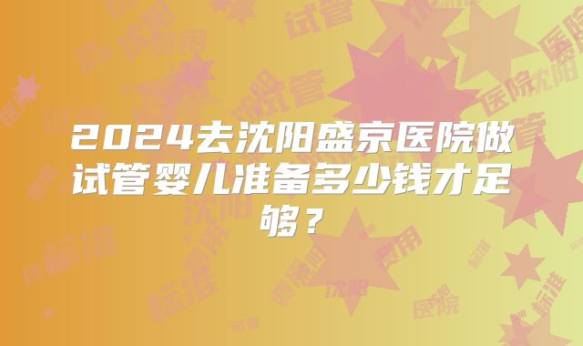 2024去沈阳盛京医院做试管婴儿准备多少钱才足够？