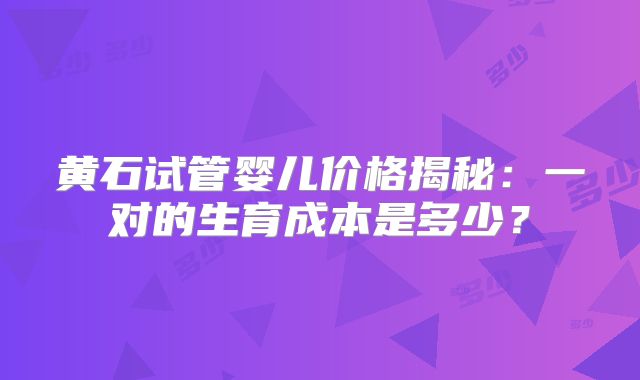 黄石试管婴儿价格揭秘:一对的生育成本是多少?