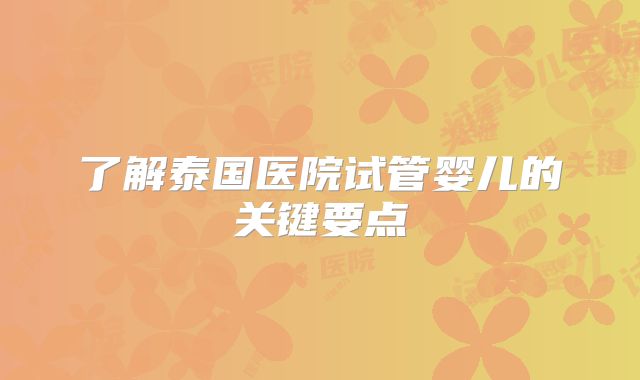 了解泰国医院试管婴儿的关键要点