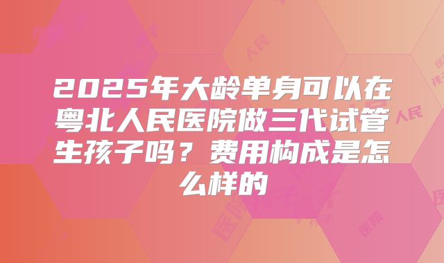 2025年大龄单身可以在粤北人民医院做三代试管生孩子吗?费用构成是怎么样的