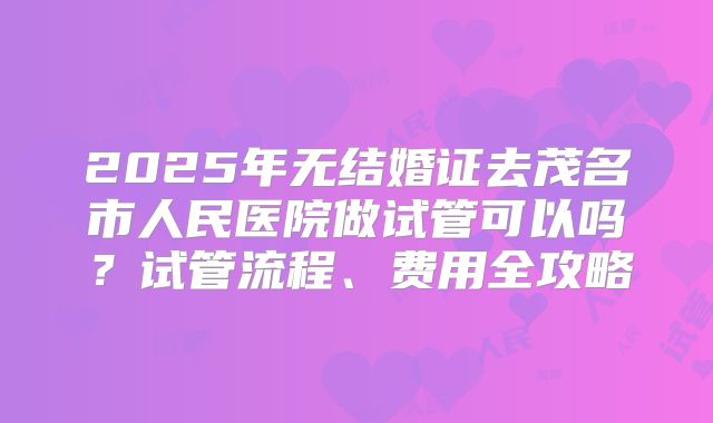 2025年无结婚证去茂名市人民医院做试管可以吗？试管流程、费用全攻略