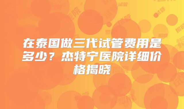 在泰国做三代试管费用是多少?杰特宁医院详细价格揭晓