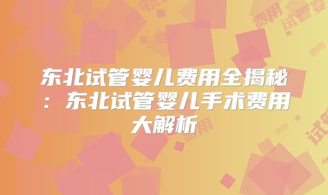 东北试管婴儿费用全揭秘:东北试管婴儿手术费用大解析