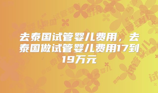 去泰国试管婴儿费用，去泰国做试管婴儿费用17到19万元