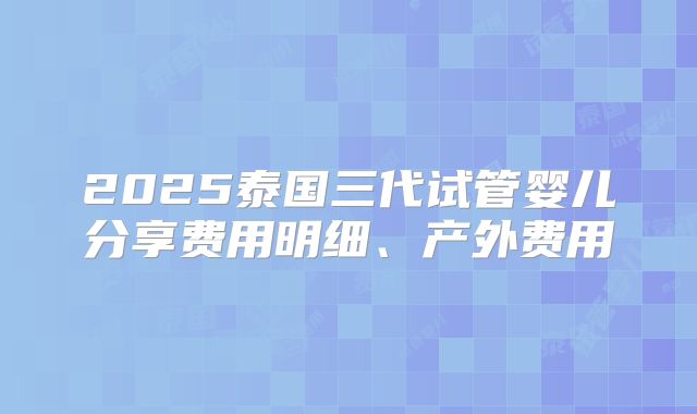 2025泰国三代试管婴儿分享费用明细、产外费用