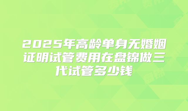 2025年高龄单身无婚姻证明试管费用在盘锦做三代试管多少钱