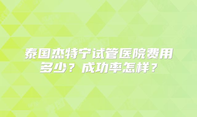 泰国杰特宁试管医院费用多少？成功率怎样？