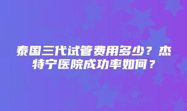 泰国三代试管费用多少?杰特宁医院成功率如何?