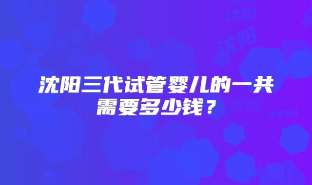 沈阳三代试管婴儿的一共需要多少钱？