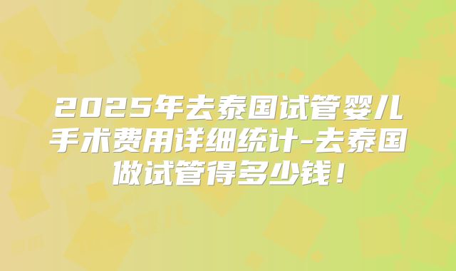 2025年去泰国试管婴儿手术费用详细统计-去泰国做试管得多少钱!