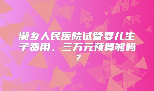 湘乡人民医院试管婴儿生子费用，三万元预算够吗？
