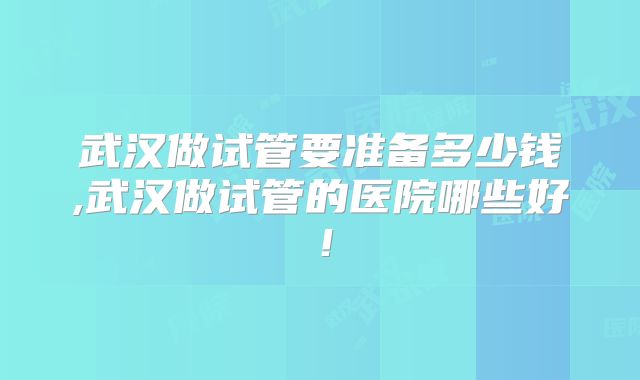 武汉做试管要准备多少钱,武汉做试管的医院哪些好!