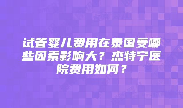 试管婴儿费用在泰国受哪些因素影响大？杰特宁医院费用如何？