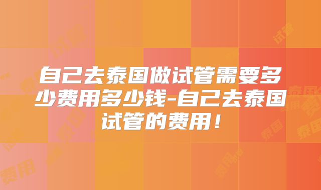 自己去泰国做试管需要多少费用多少钱-自己去泰国试管的费用！