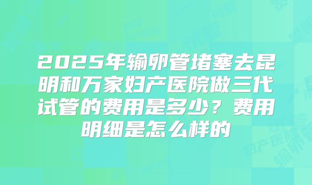 2025年输卵管堵塞去昆明和万家妇产医院做三代试管的费用是多少？费用明细是怎么样的