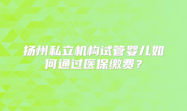 扬州私立机构试管婴儿如何通过医保缴费？
