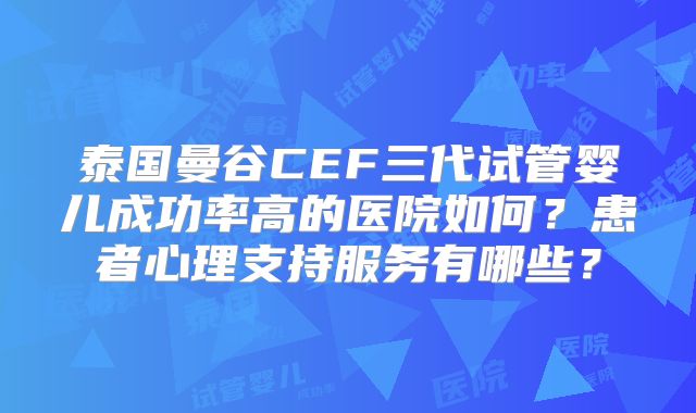 泰国曼谷CEF三代试管婴儿成功率高的医院如何？患者心理支持服务有哪些？
