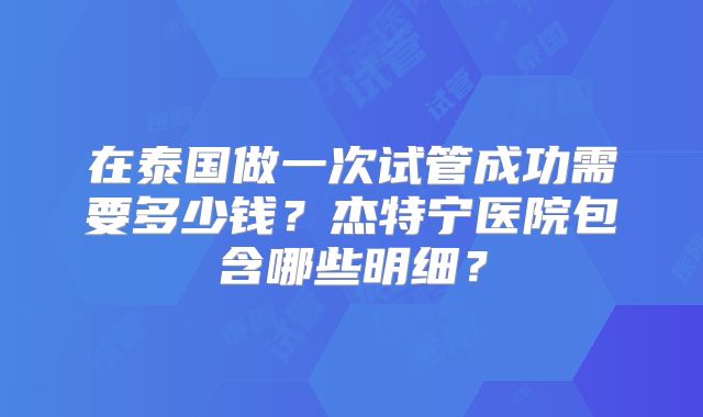 在泰国做一次试管成功需要多少钱？杰特宁医院包含哪些明细？