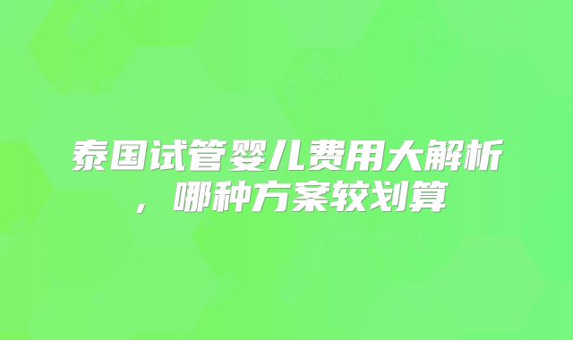 泰国试管婴儿费用大解析，哪种方案较划算