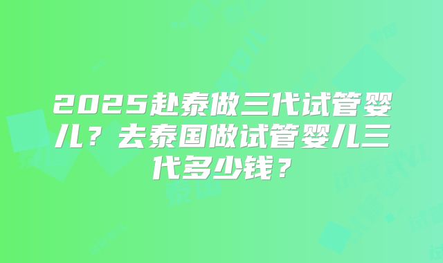 2025赴泰做三代试管婴儿？去泰国做试管婴儿三代多少钱？