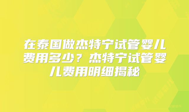 在泰国做杰特宁试管婴儿费用多少？杰特宁试管婴儿费用明细揭秘