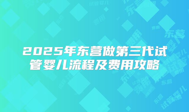 2025年东营做第三代试管婴儿流程及费用攻略