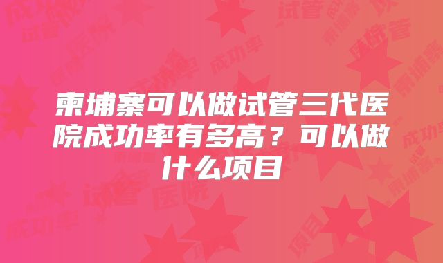 柬埔寨可以做试管三代医院成功率有多高？可以做什么项目