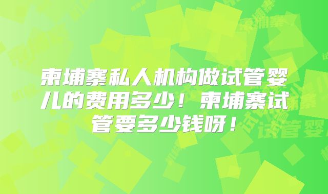 柬埔寨私人机构做试管婴儿的费用多少！柬埔寨试管要多少钱呀！