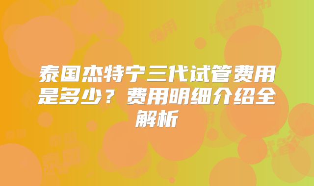 泰国杰特宁三代试管费用是多少?费用明细介绍全解析