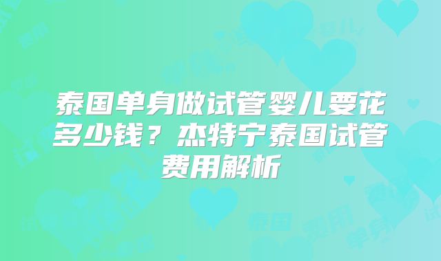 泰国单身做试管婴儿要花多少钱？杰特宁泰国试管费用解析