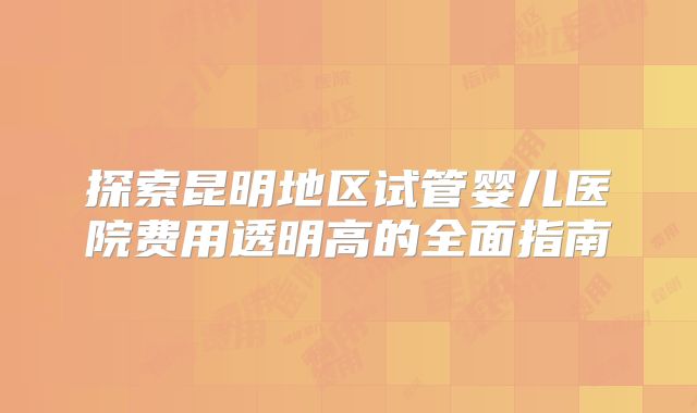 探索昆明地区试管婴儿医院费用透明高的全面指南
