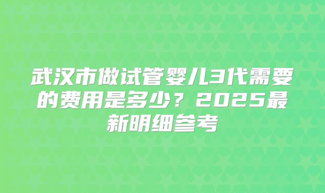 武汉市做试管婴儿3代需要的费用是多少？2025最新明细参考