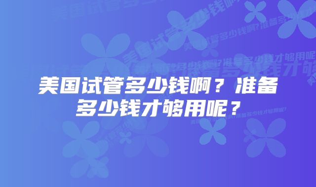 美国试管多少钱啊？准备多少钱才够用呢？