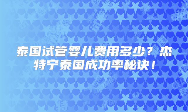 泰国试管婴儿费用多少?杰特宁泰国成功率秘诀!