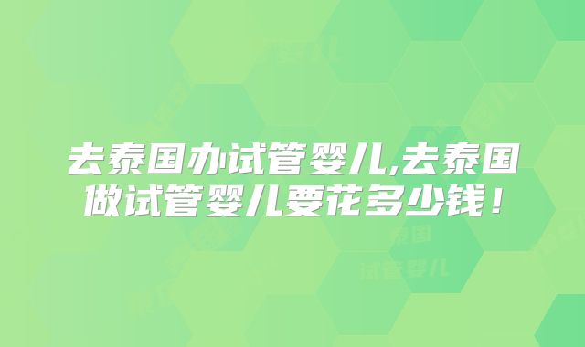 去泰国办试管婴儿,去泰国做试管婴儿要花多少钱！